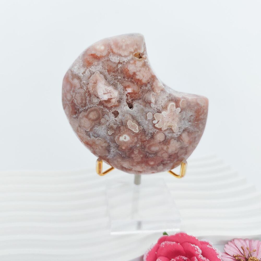 Chunky Flower Agate Moon Crystal Carving